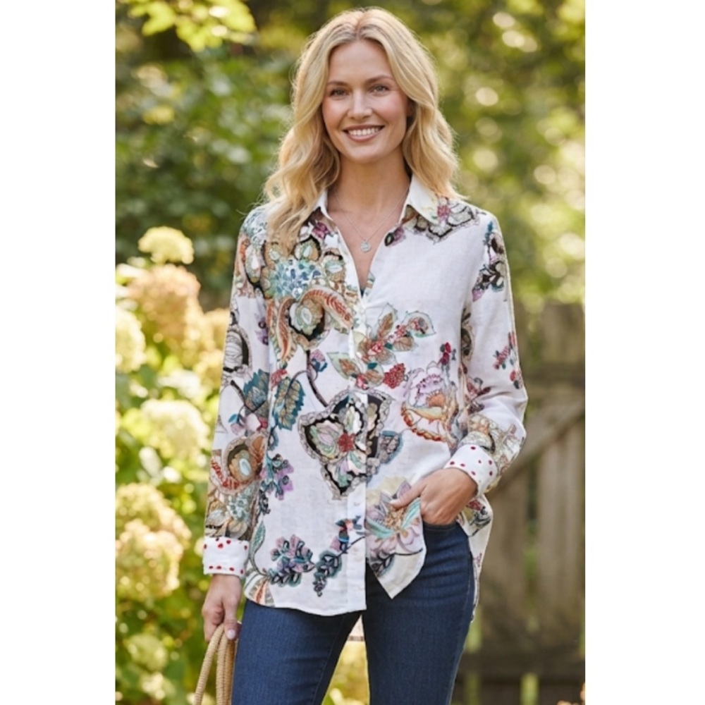 Soft Surroundings La Jardi Shirt Ivory Floral NWT